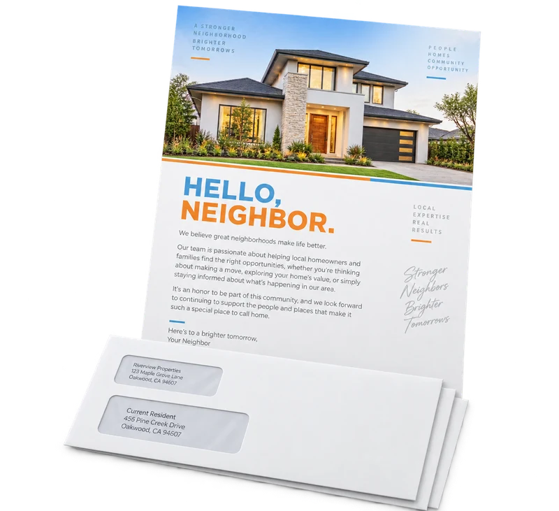 Real estate letter and double-window envelope samples