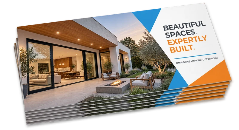 Construction postcard sample with contemporary home photography
